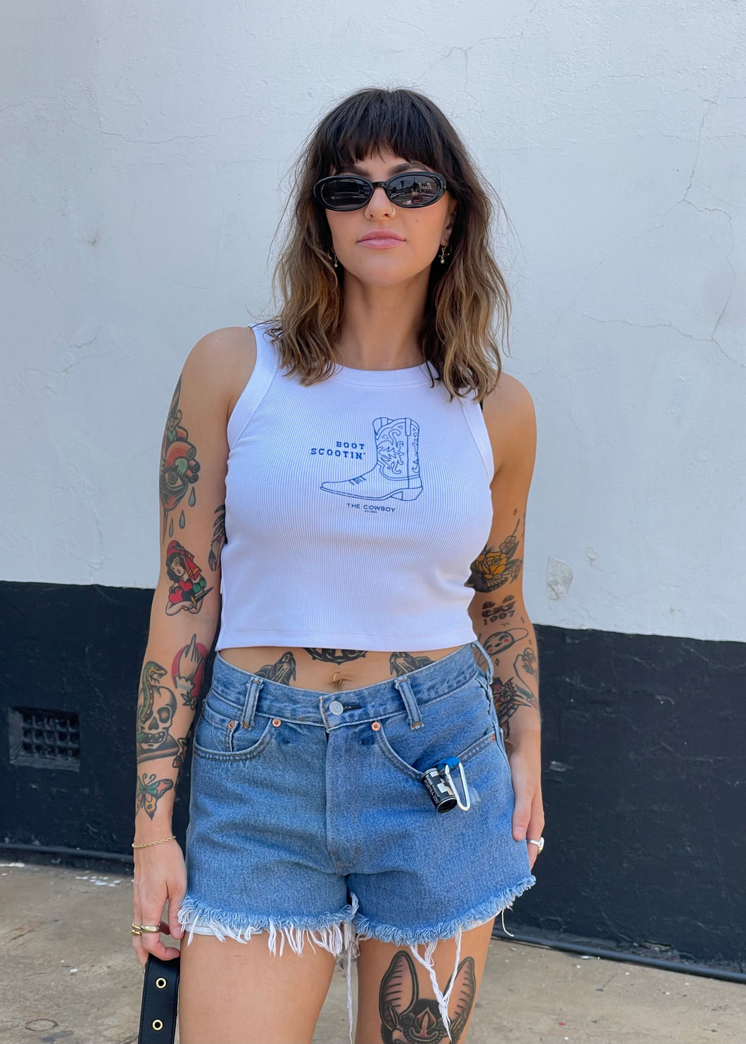 The Crop Tank - White/Blue